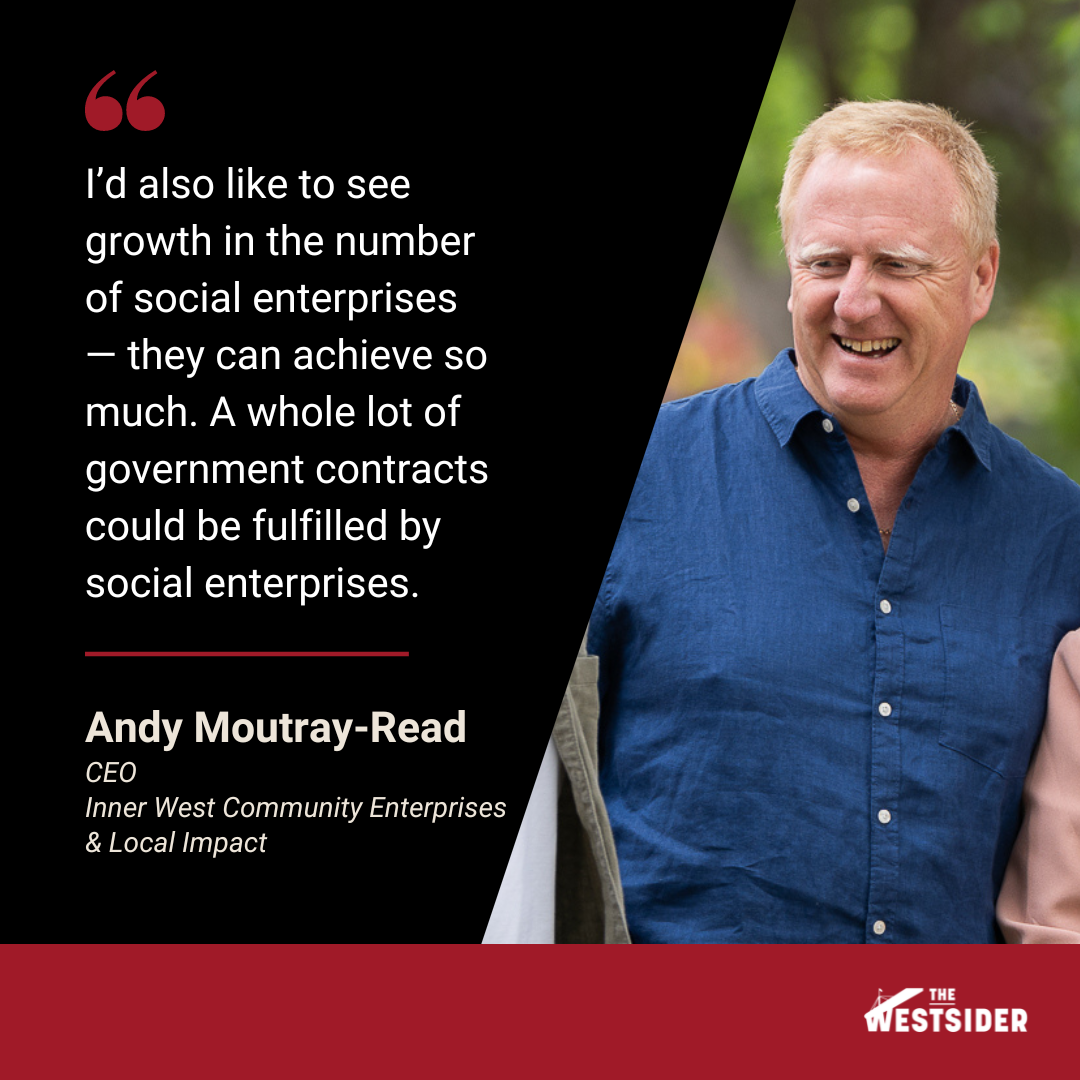 Photo of Andy with quote about social enterprises in graphic